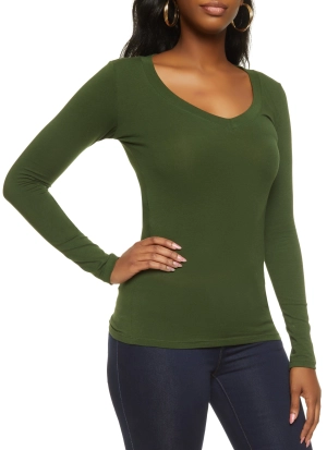 Basic V Neck Long Sleeve Top