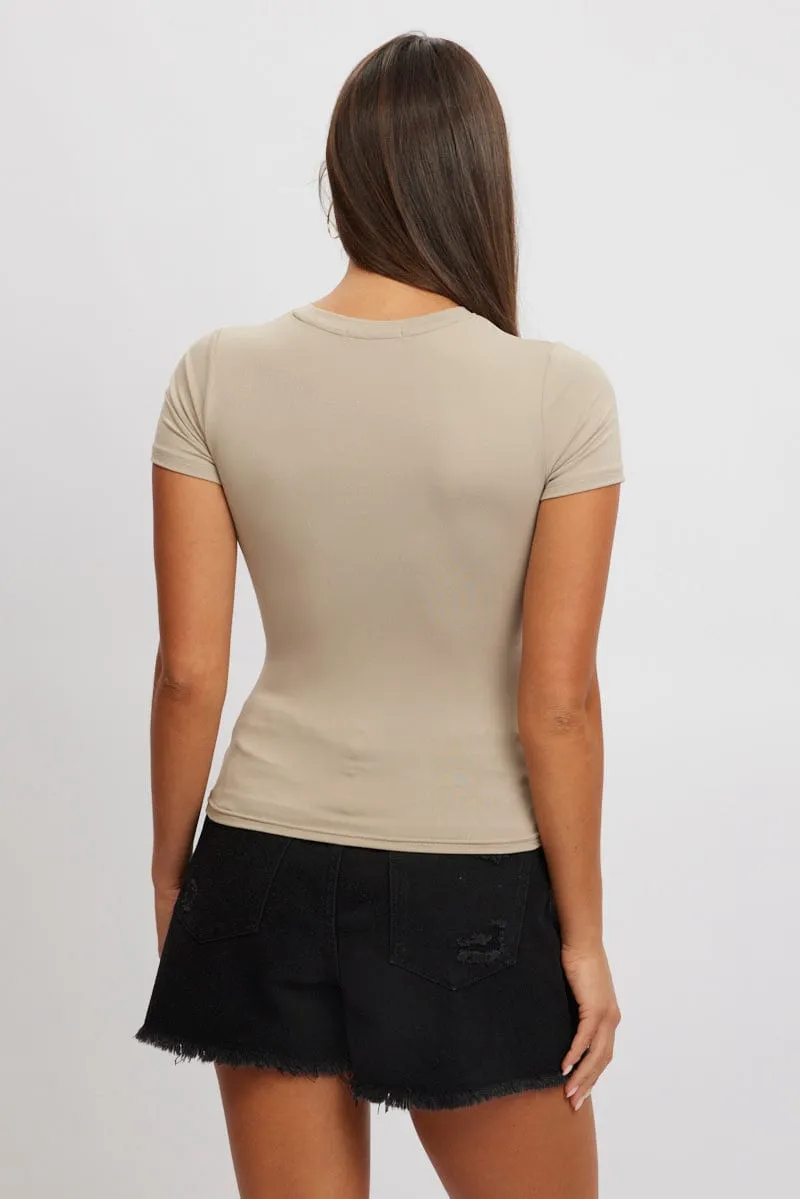 Beige T shirt Short Sleeve Crew Neck Supersoft
