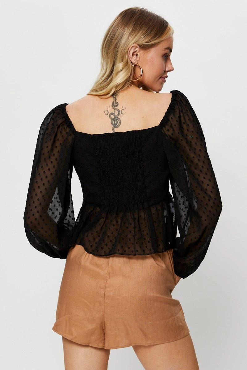 Black Peplum Top Long Sleeve