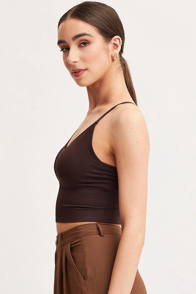 Brown Crop Singlet Top Seamless