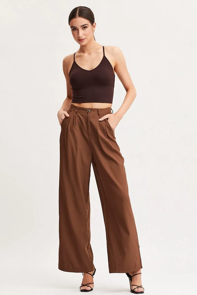 Brown Crop Singlet Top Seamless
