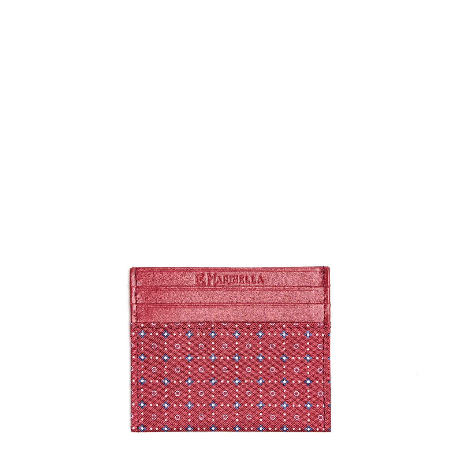 BURGUNDY LEATHER AND SILK CREDIT CARD HOLDER