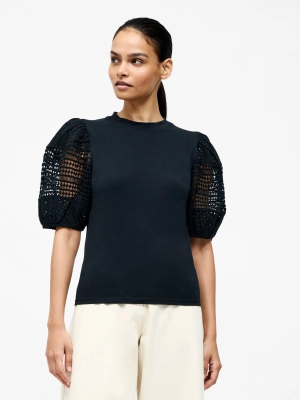 Crochet Lace Puff Sleeve Top