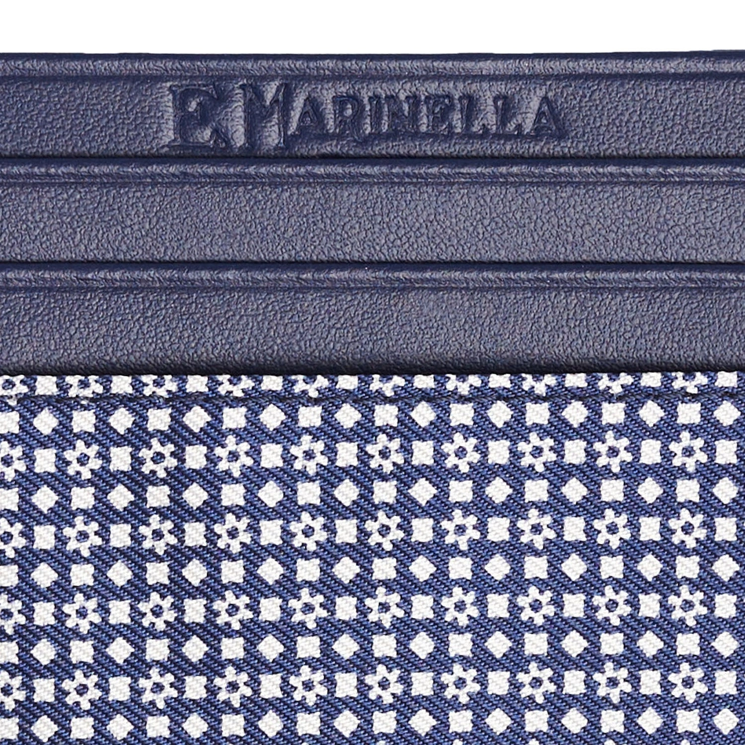 DARK BLUE SILK AND LEATHER CREDIT CARD HOLDER