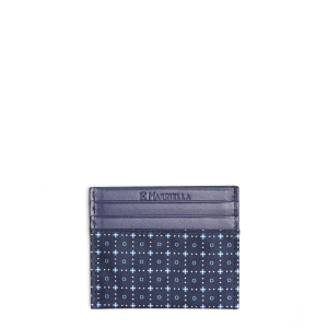 DARK BLUE SILK AND LEATHER CREDIT CARD HOLDER