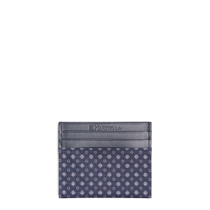 DARK BLUE SILK AND LEATHER CREDIT CARD HOLDER