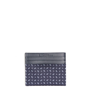 DARK BLUE SILK AND LEATHER CREDIT CARD HOLDER