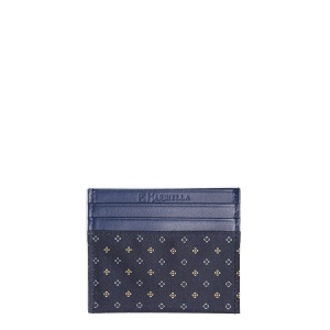 DARK BLUE SILK AND LEATHER CREDIT CARD HOLDER