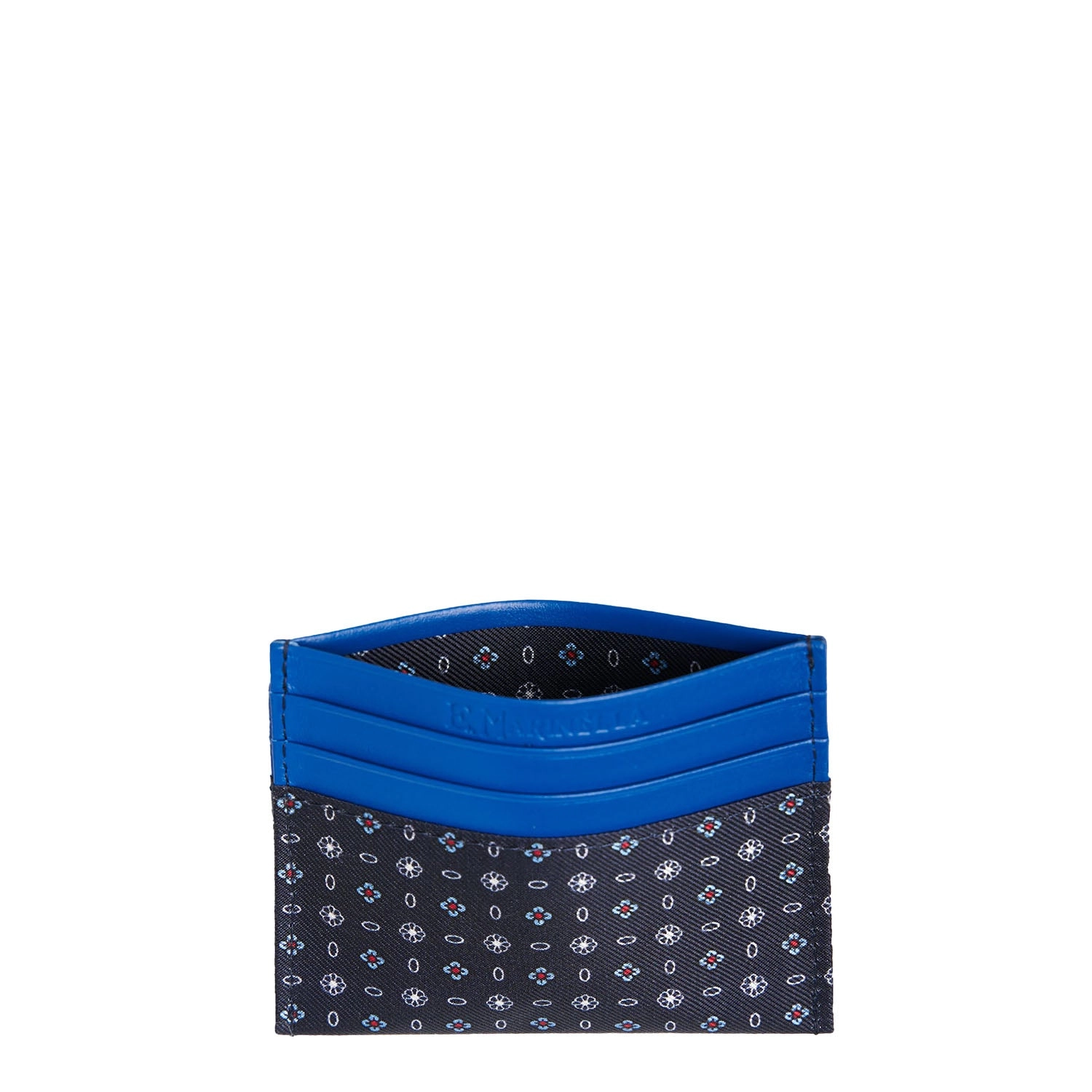 DARK BLUE SILK AND LEATHER CREDIT CARD HOLDER