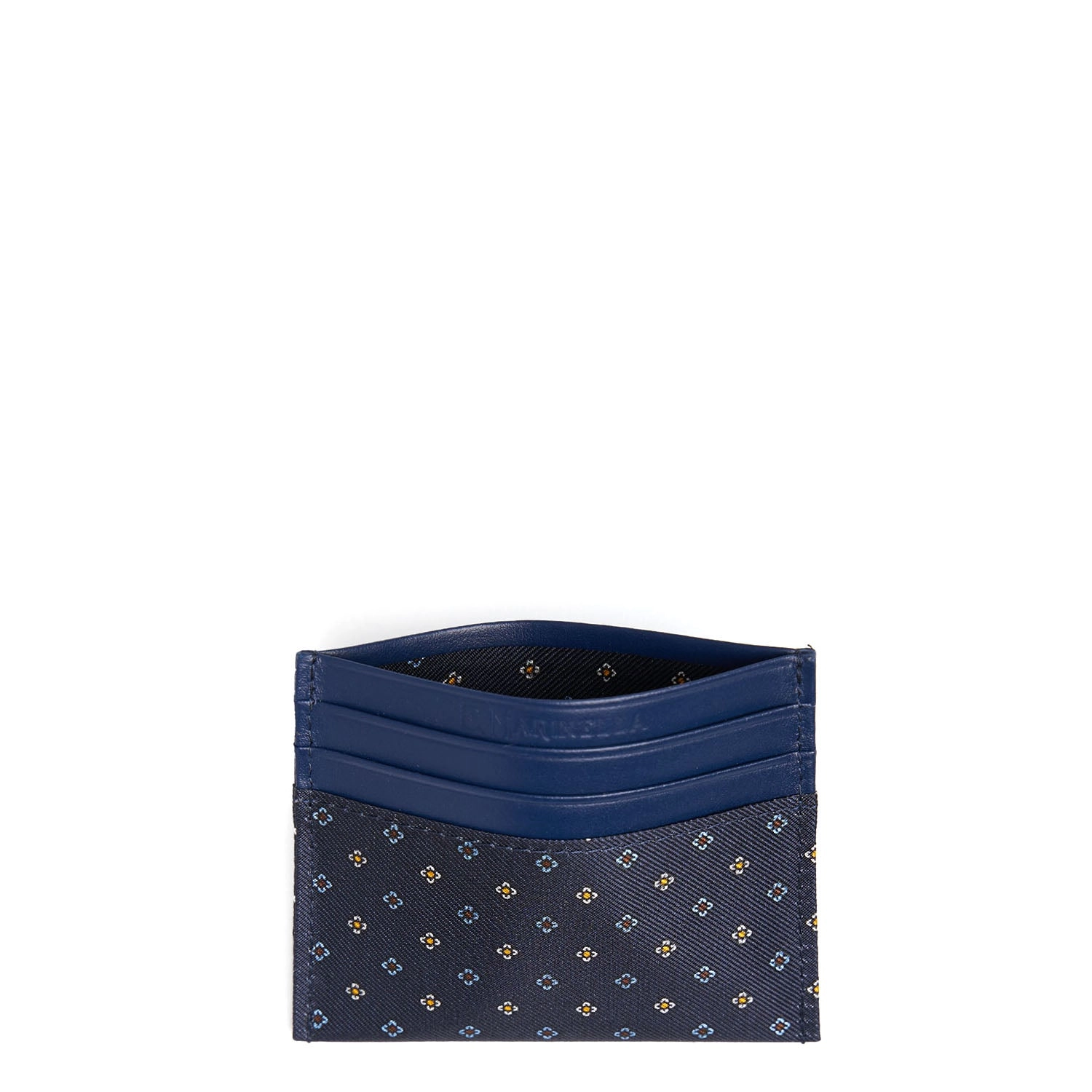 DARK BLUE SILK AND LEATHER CREDIT CARD HOLDER