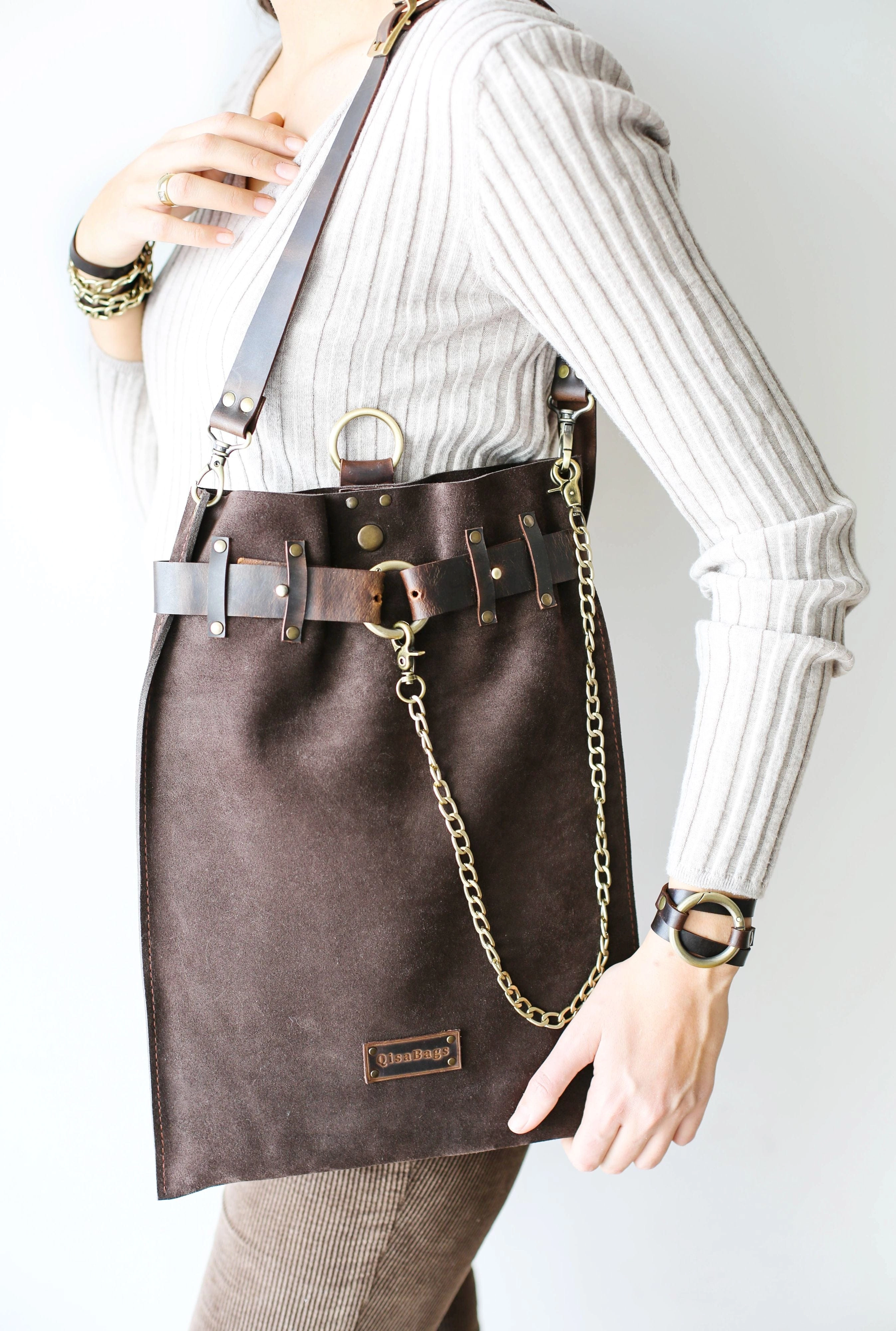 Dark Brown Suede Backpack- "Ring Belt" Edition
