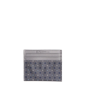 DARK GREY LEATHER AND SILK CREDIT CARD HOLDER