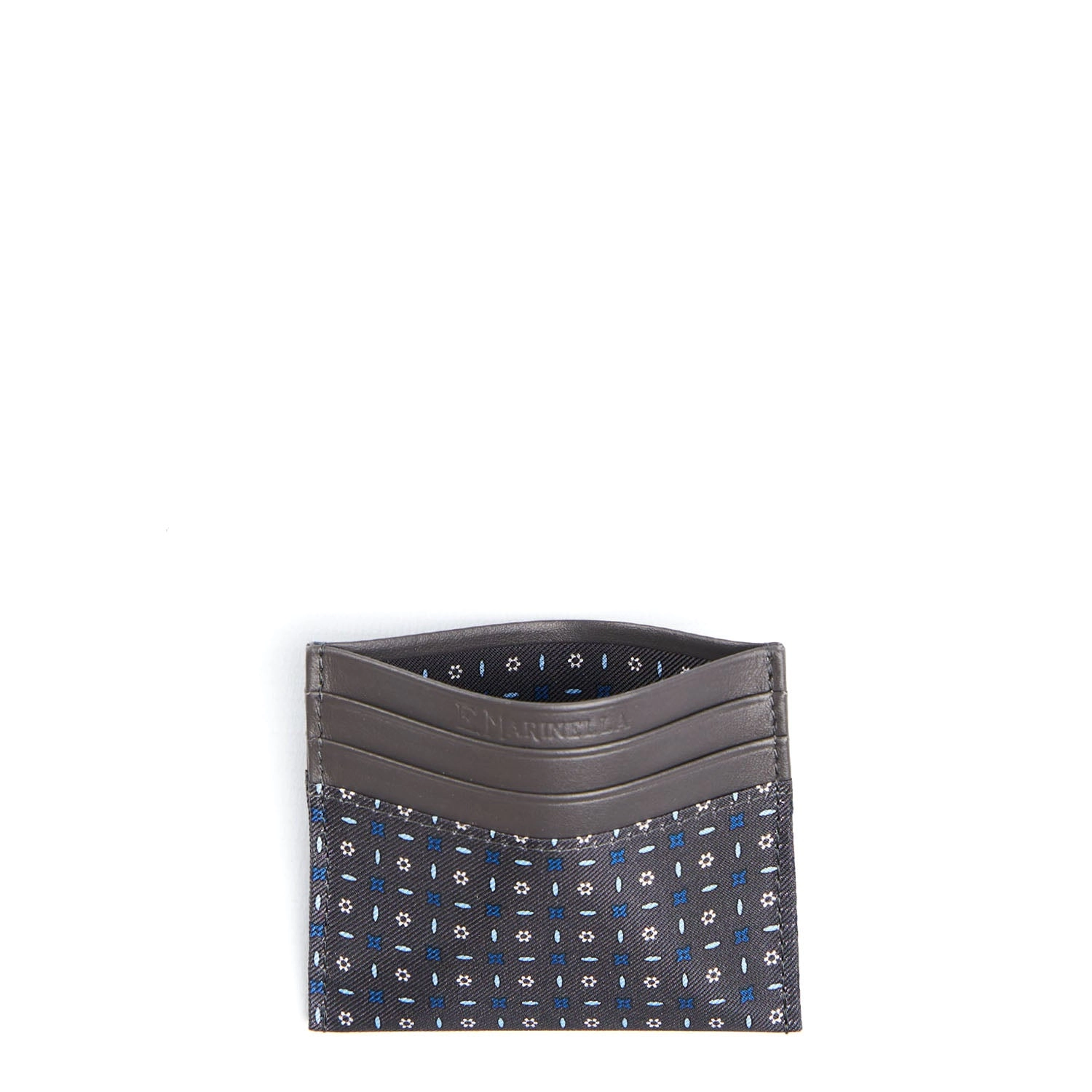 DARK GREY LEATHER AND SILK CREDIT CARD HOLDER