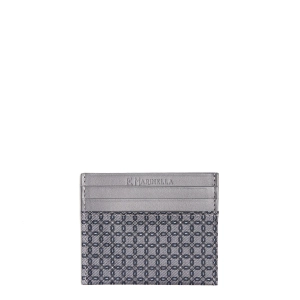 DARK GREY LEATHER AND SILK CREDIT CARD HOLDER
