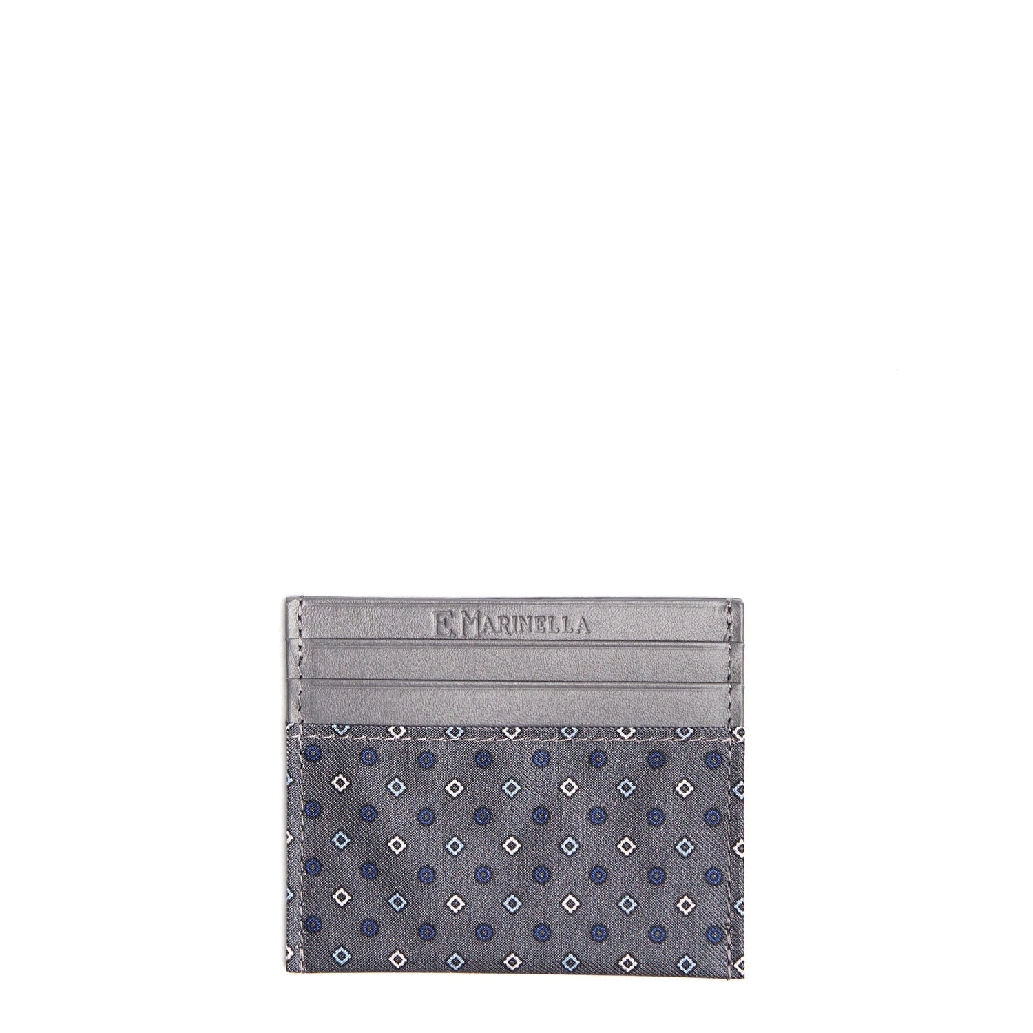 DARK GREY LEATHER AND SILK CREDIT CARD HOLDER