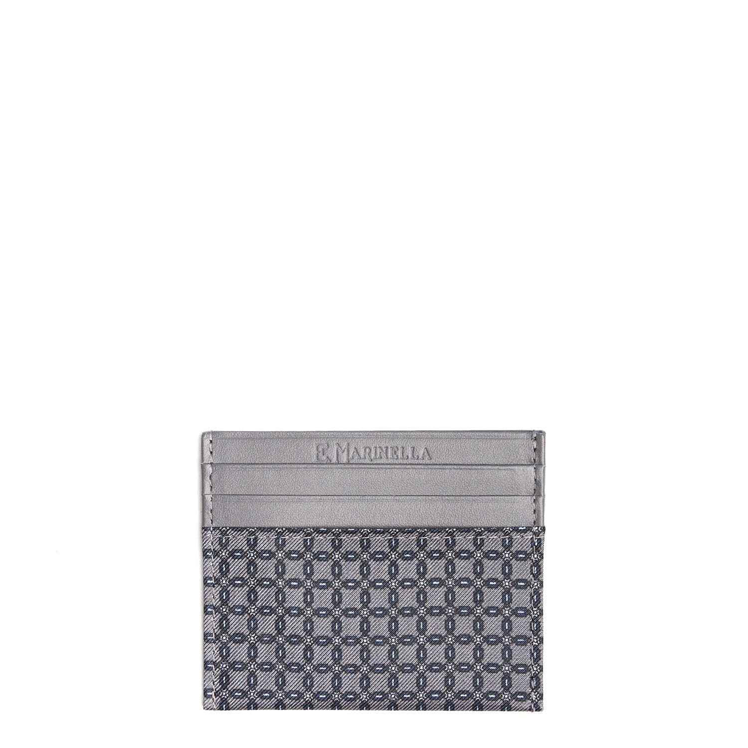 DARK GREY LEATHER AND SILK CREDIT CARD HOLDER