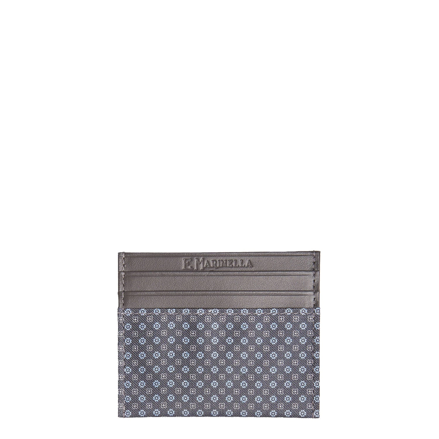 DARK GREY LEATHER AND SILK CREDIT CARD HOLDER
