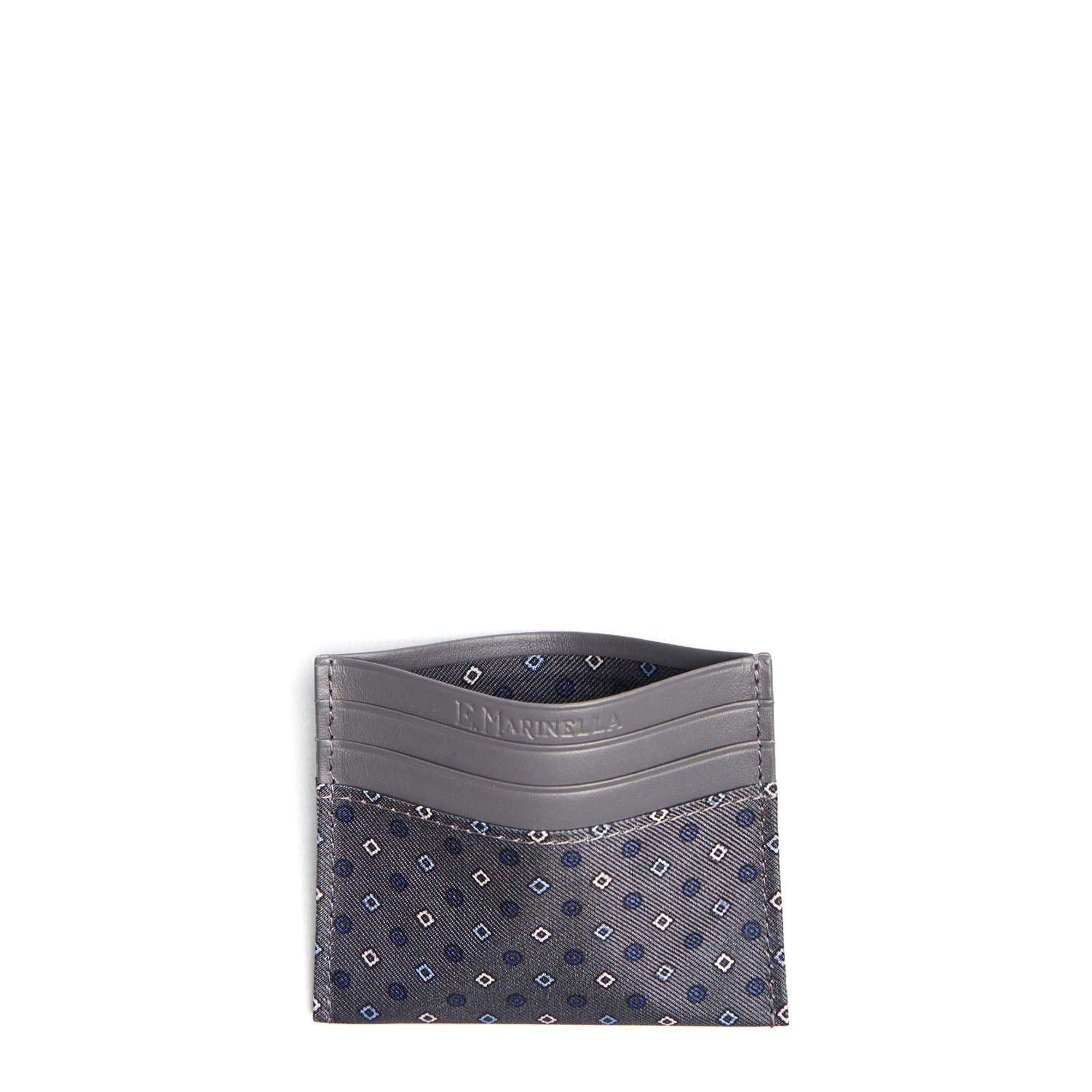 DARK GREY LEATHER AND SILK CREDIT CARD HOLDER