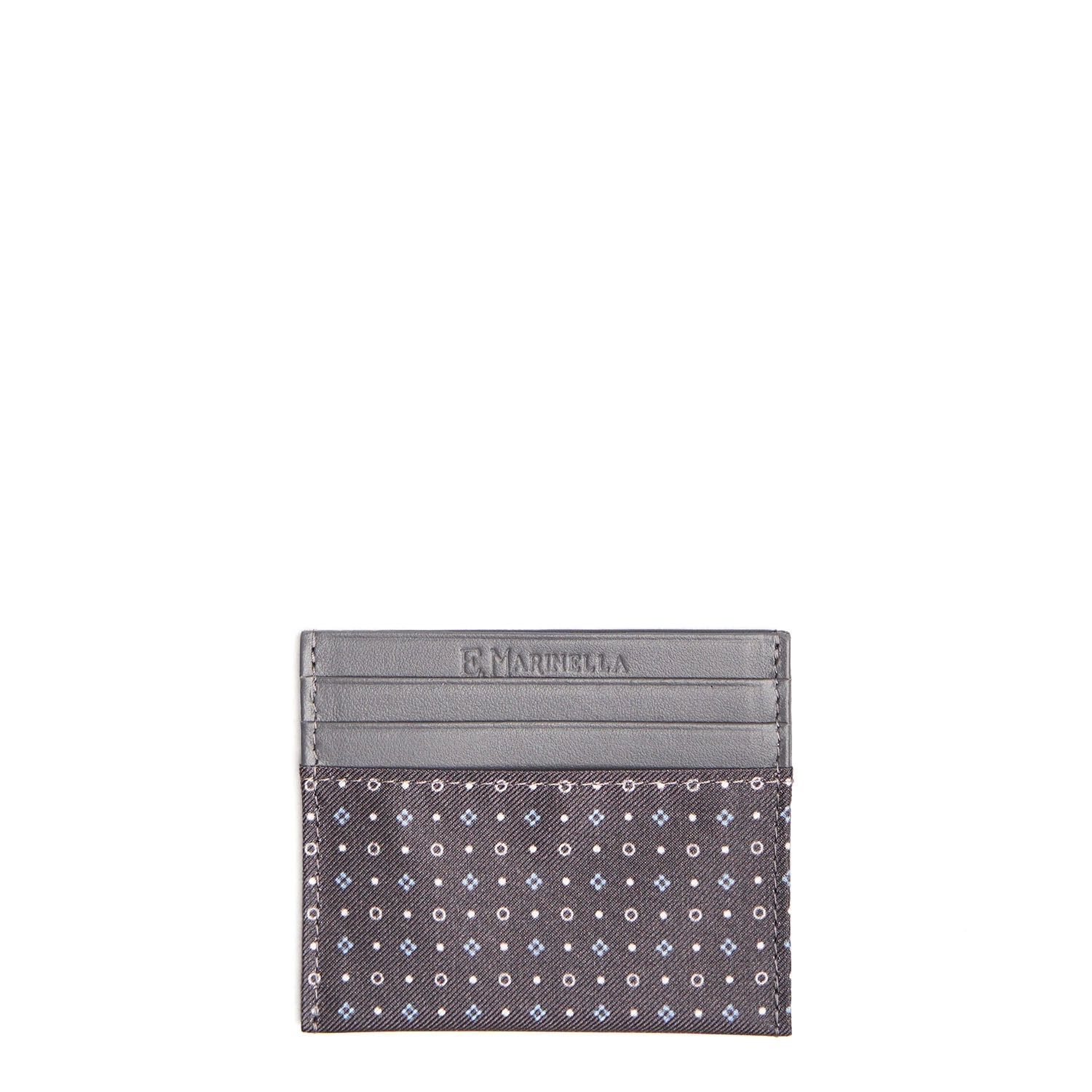 DARK GREY LEATHER AND SILK CREDIT CARD HOLDER