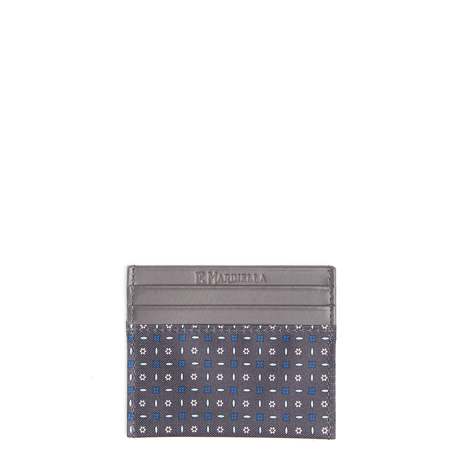 DARK GREY LEATHER AND SILK CREDIT CARD HOLDER