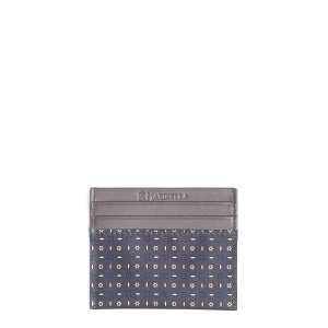 DARK GREY LEATHER AND SILK CREDIT CARD HOLDER
