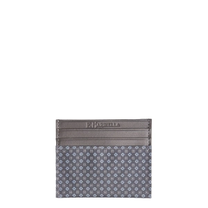 DARK GREY LEATHER AND SILK CREDIT CARD HOLDER