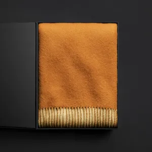 Double Sided Woven Cashmere Blanket w/ Fringe Gift Box - Rust/Ivory