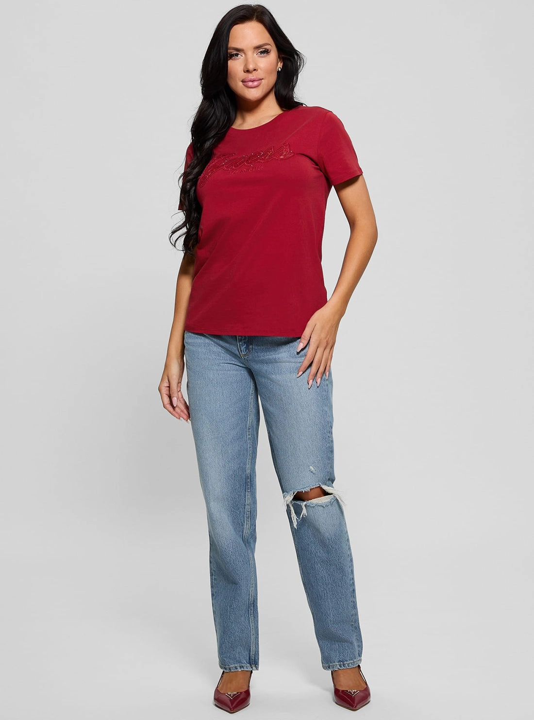 Eco Red Script Lace Logo T-Shirt