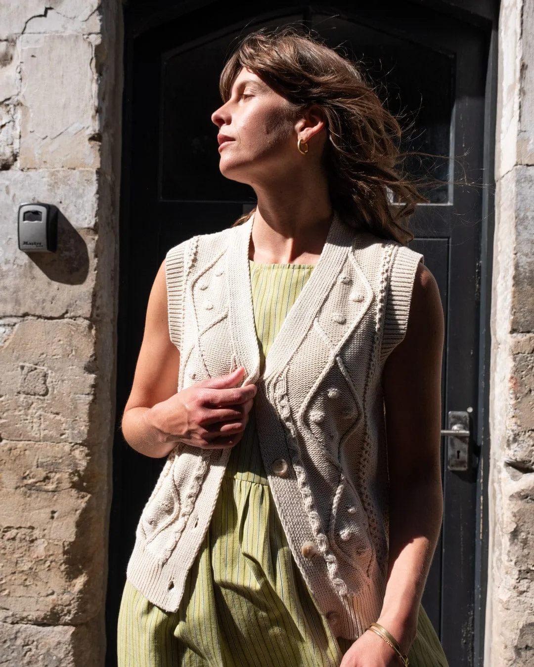Elaine Women's Cotton & Linen Day Dress | Avocado Stripes