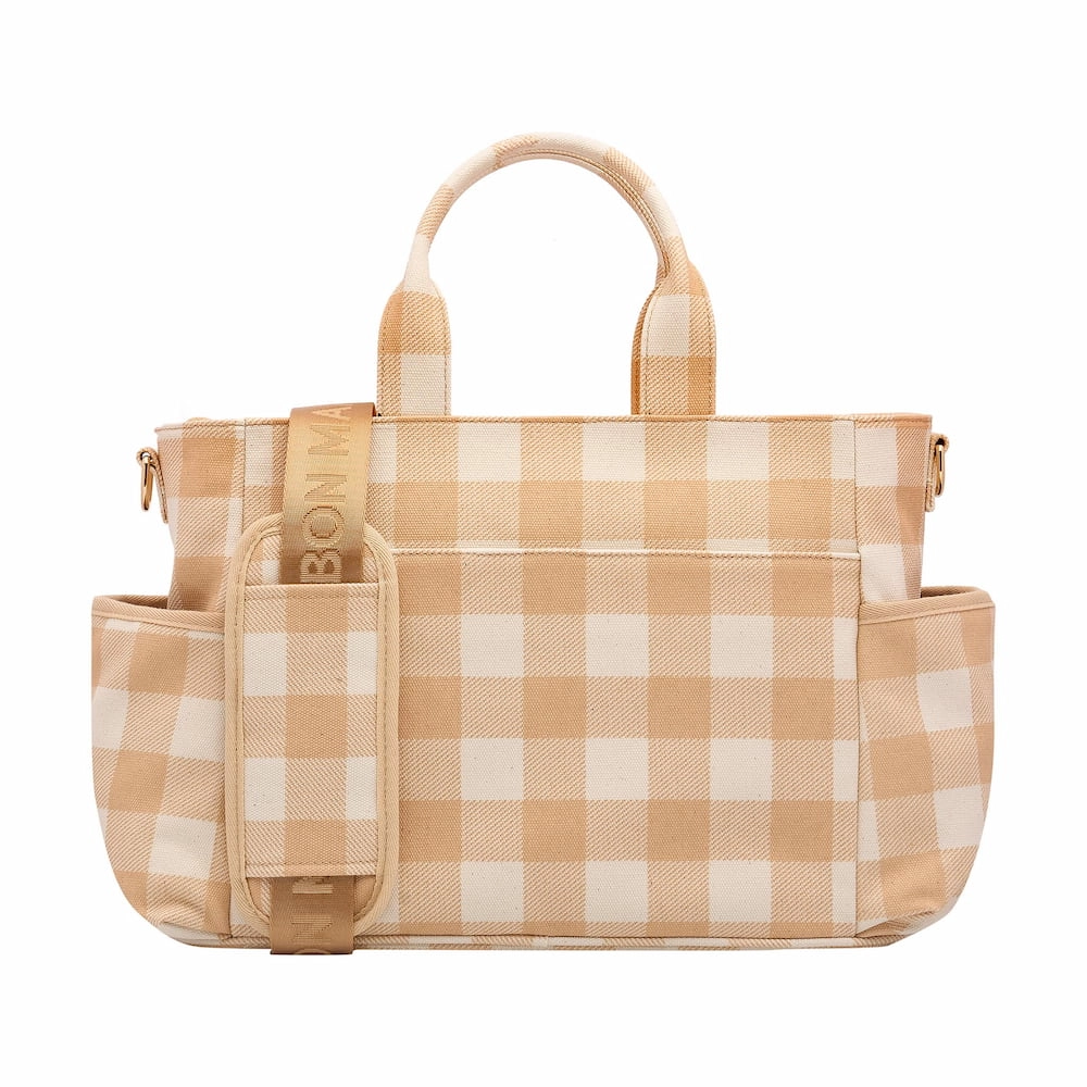 Everyday Multi-Pocket Tote Bag -- Almond Gingham