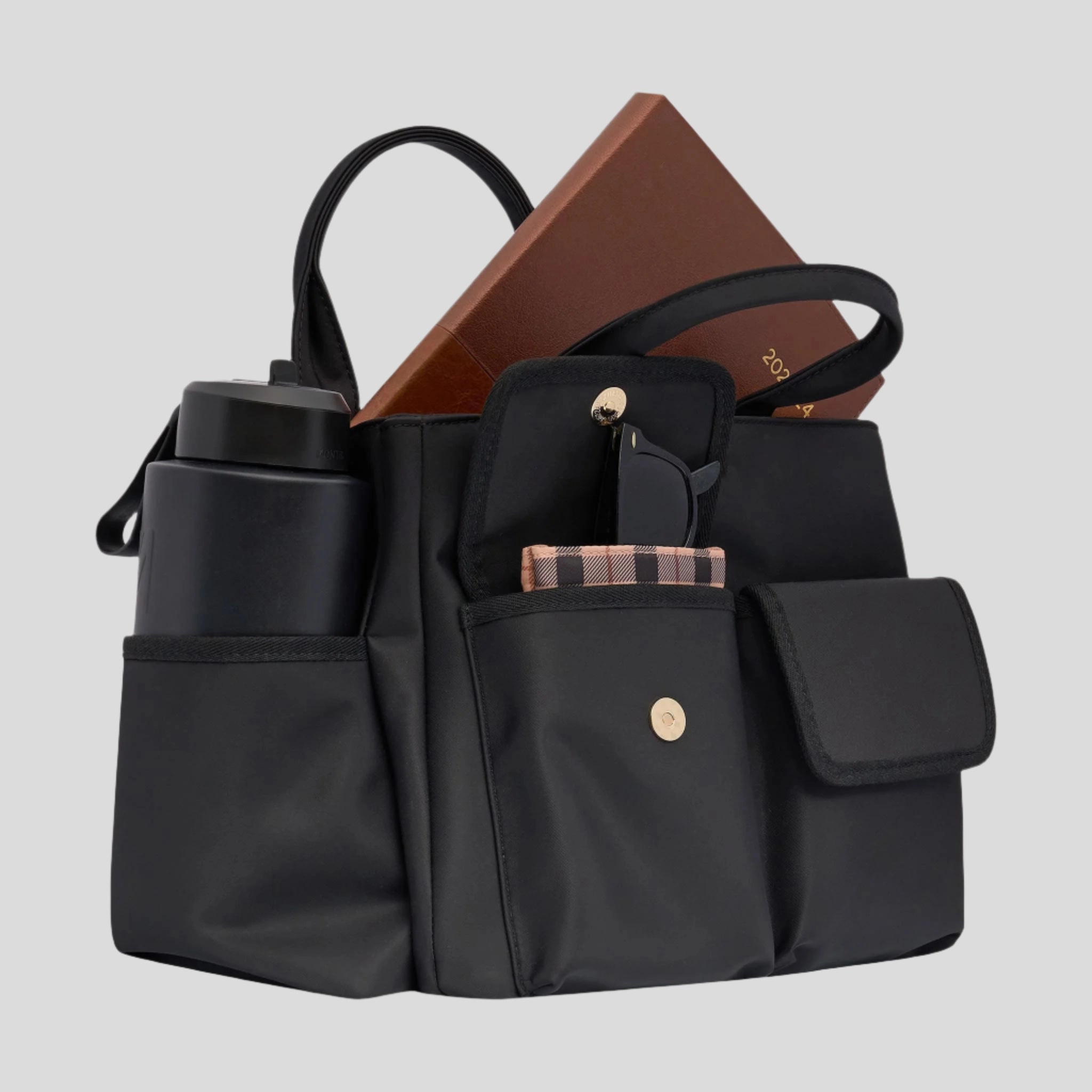Everyday Multi-Pocket Tote Bag -- Tan Stripe