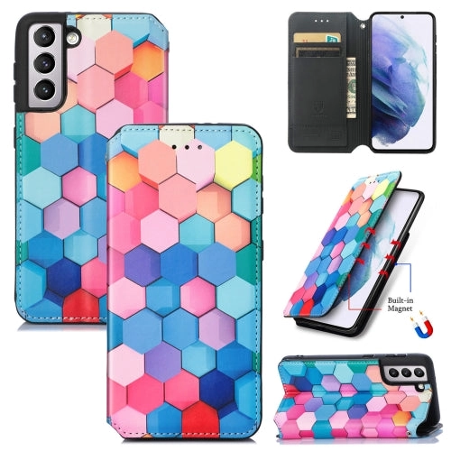 For Samsung Galaxy S21  5G Colorful Magnetic Horizontal Flip PU Leather Case with Holder  Card