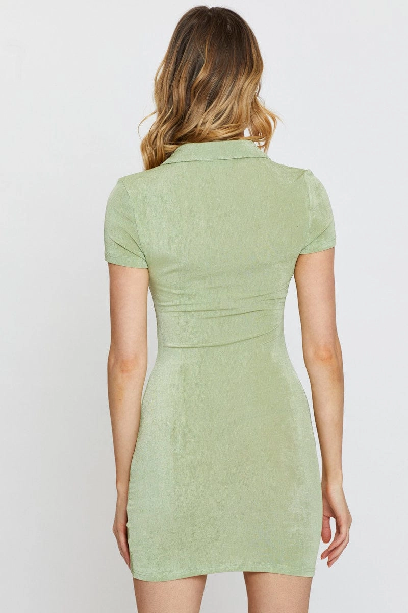 Green Bodycon Dress Short Sleeve Mini