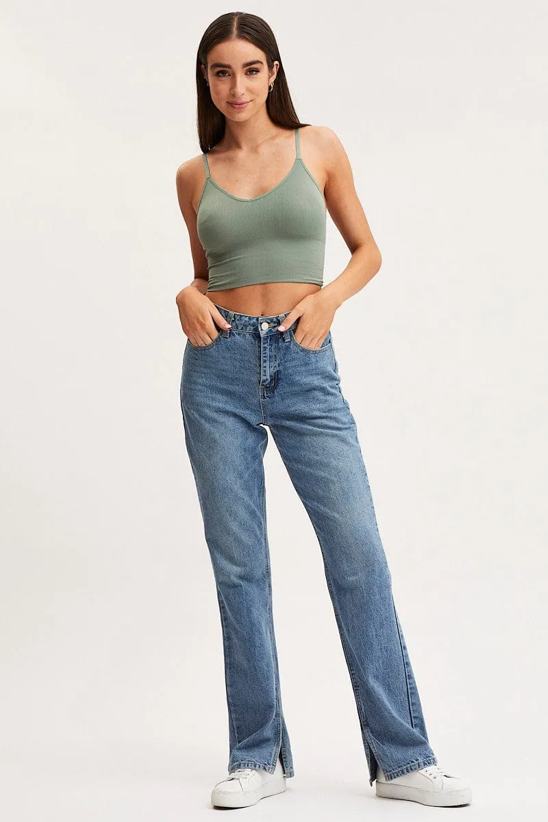 Green Crop Singlet Top Seamless