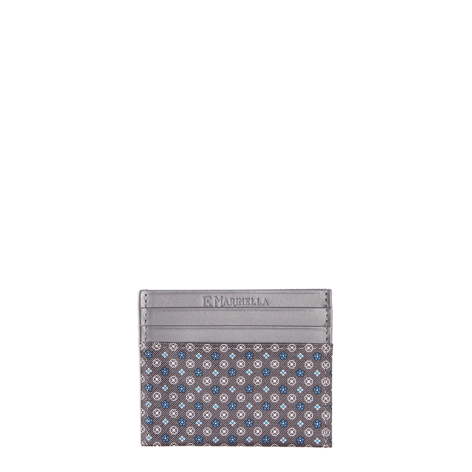GREY LEATHER AND SILK CREDIT CARD HOLDER