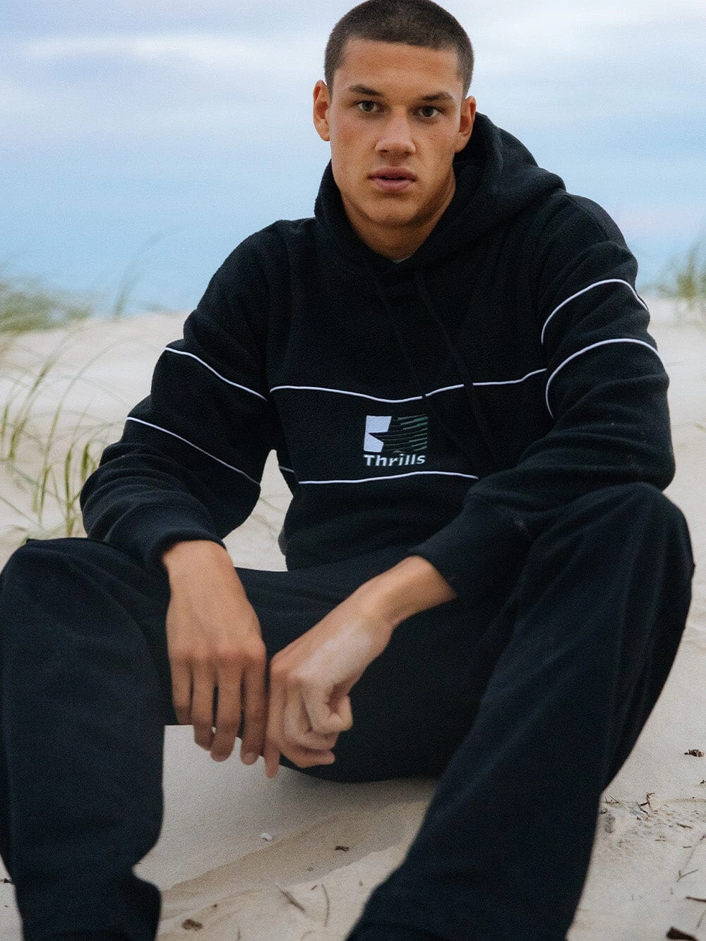 Hazed Slouch Hood Polar Fleece - Black