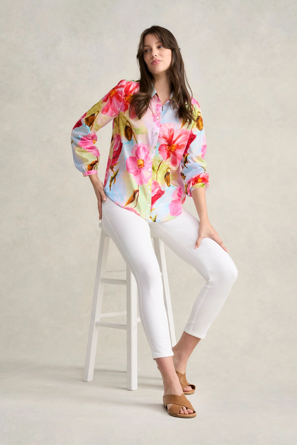 Hi Low Printed Shirt - Painterly Meadow