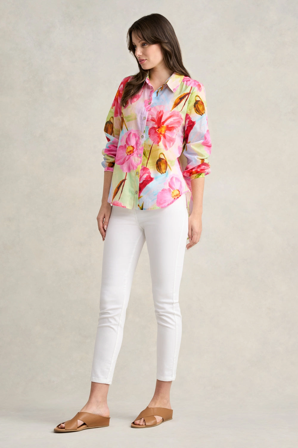 Hi Low Printed Shirt - Painterly Meadow