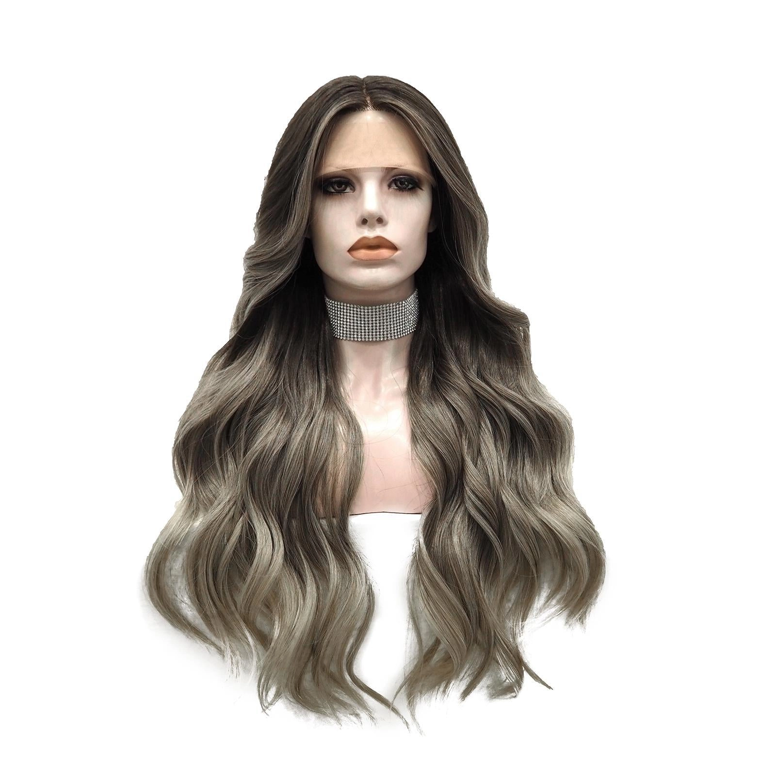 IMstyle Kim ombre greyish blonde with dark roots 30inches T part lace front wigs TS65-2195