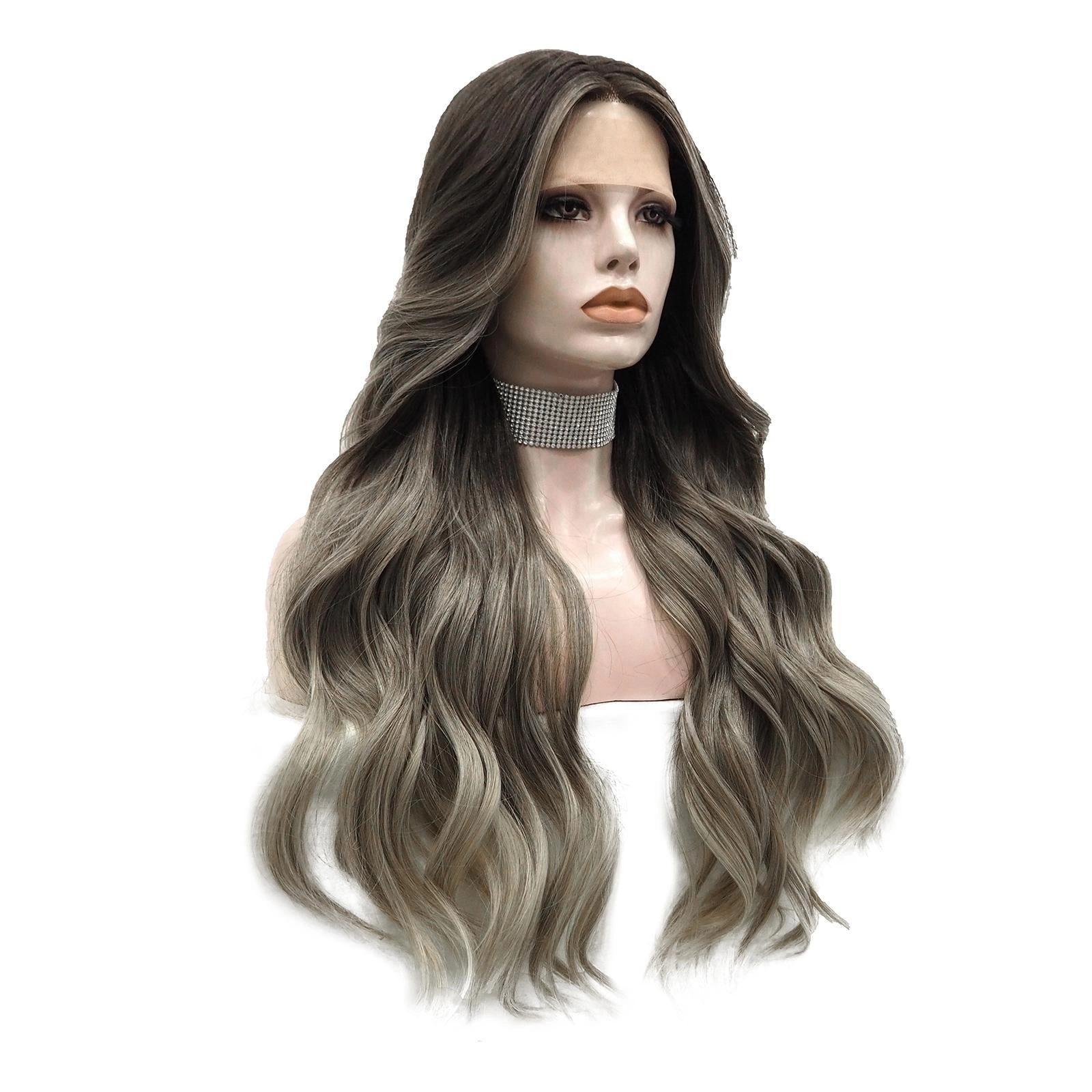 IMstyle Kim ombre greyish blonde with dark roots 30inches T part lace front wigs TS65-2195