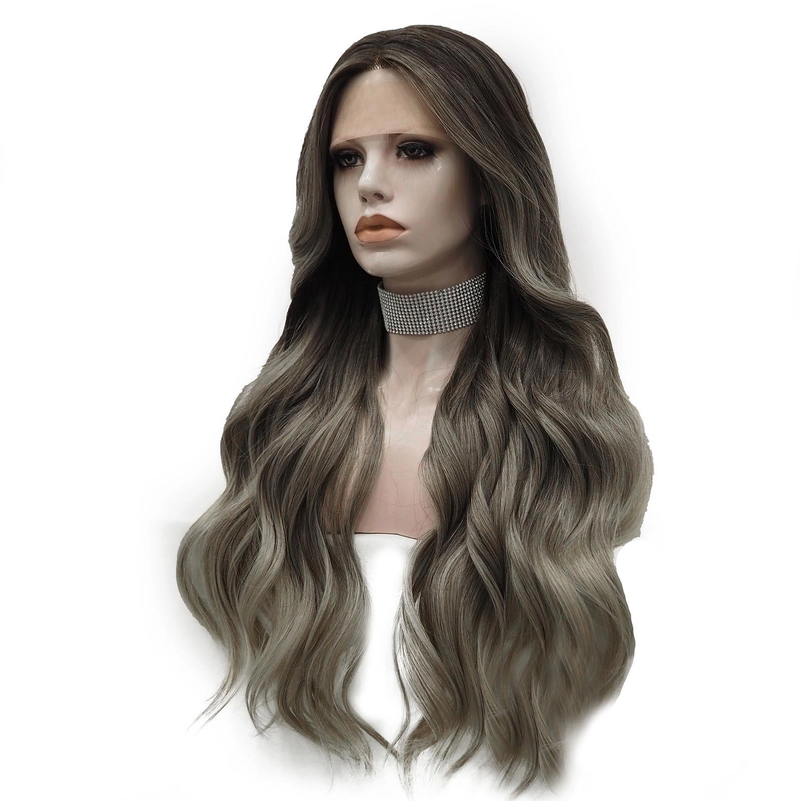 IMstyle Kim ombre greyish blonde with dark roots 30inches T part lace front wigs TS65-2195