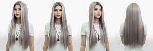 IMstyle Nova 28inches purpleish grey Long Straight Grey Pink T part Lace Front wig Glueless-TK114-2424
