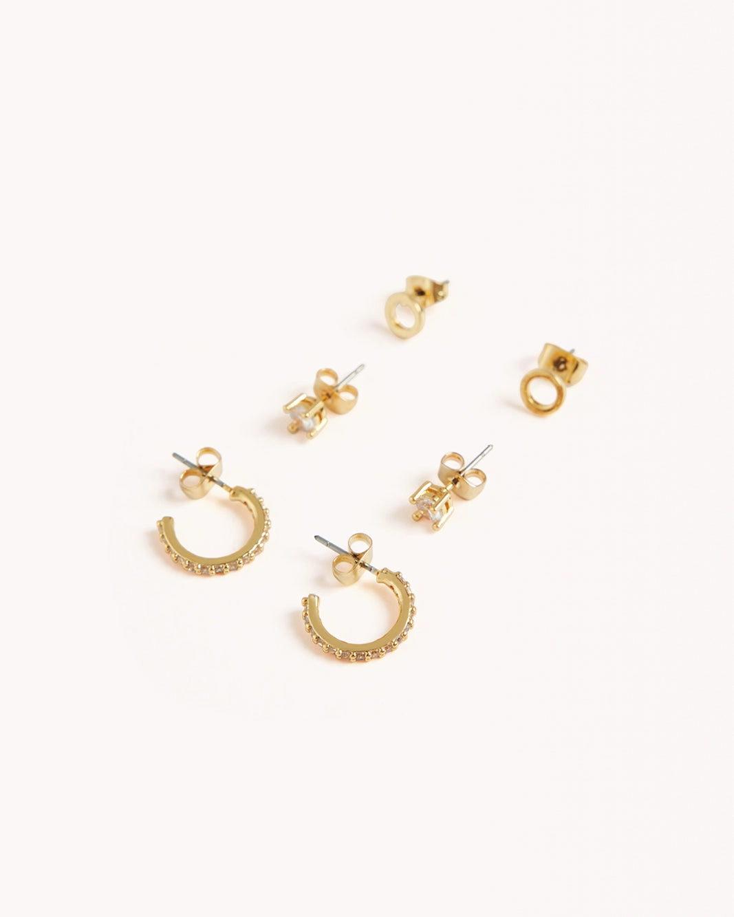 INITIAL 3 PACK EARRINGS - GOLD PLATED 18K