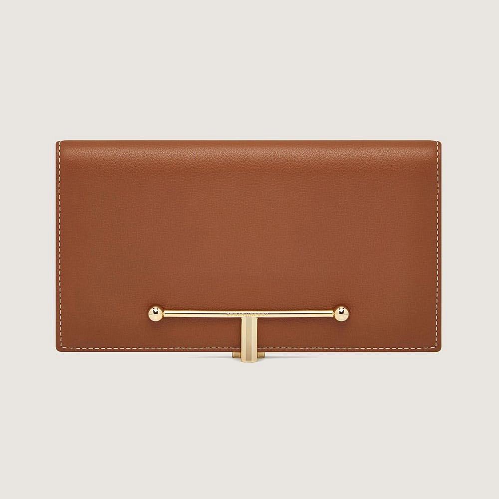 Large Melville Street Wallet - Chestnut with Vanilla Stitch
