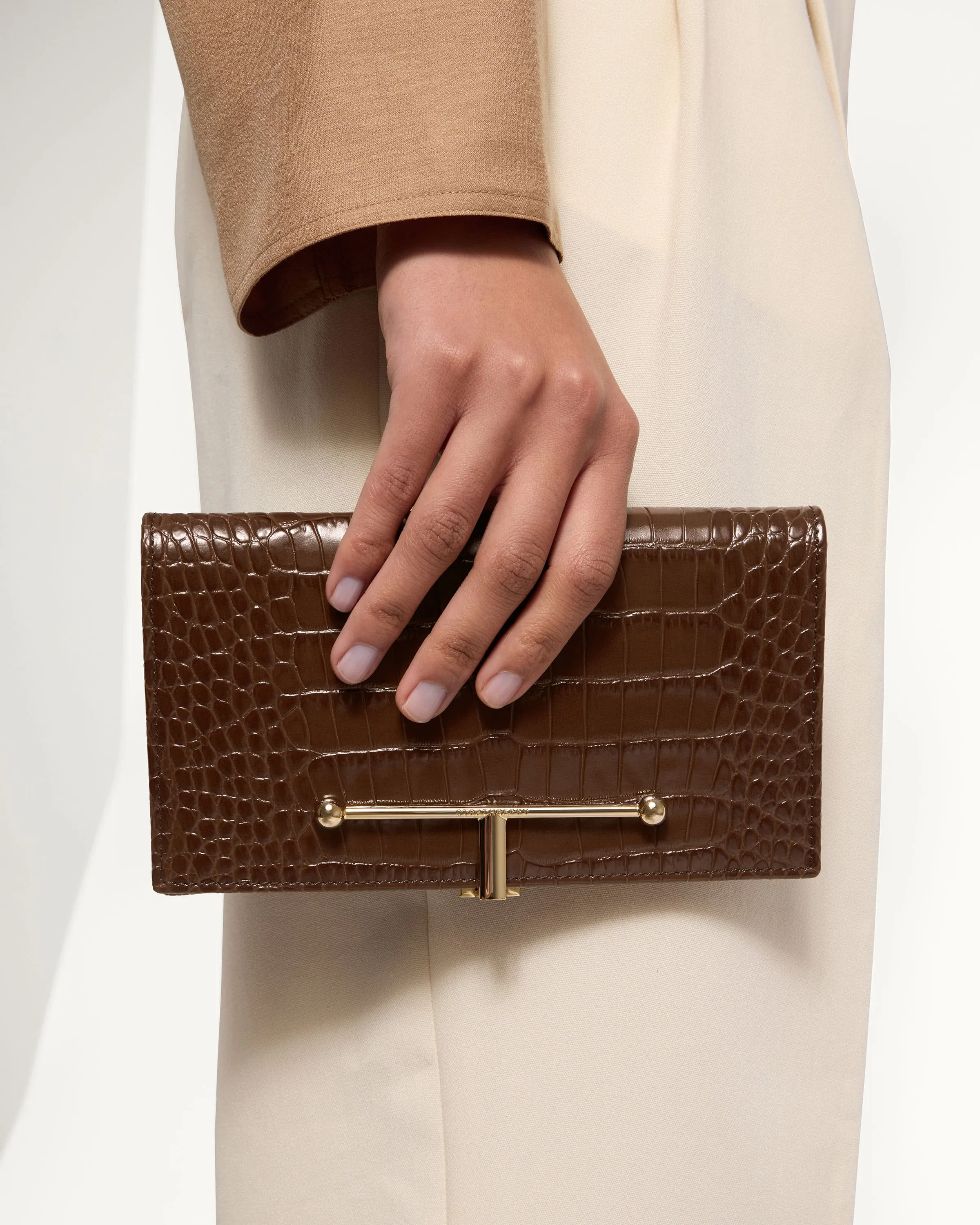 Large Melville Street Wallet - Croc-Embossed Leather Chocolate