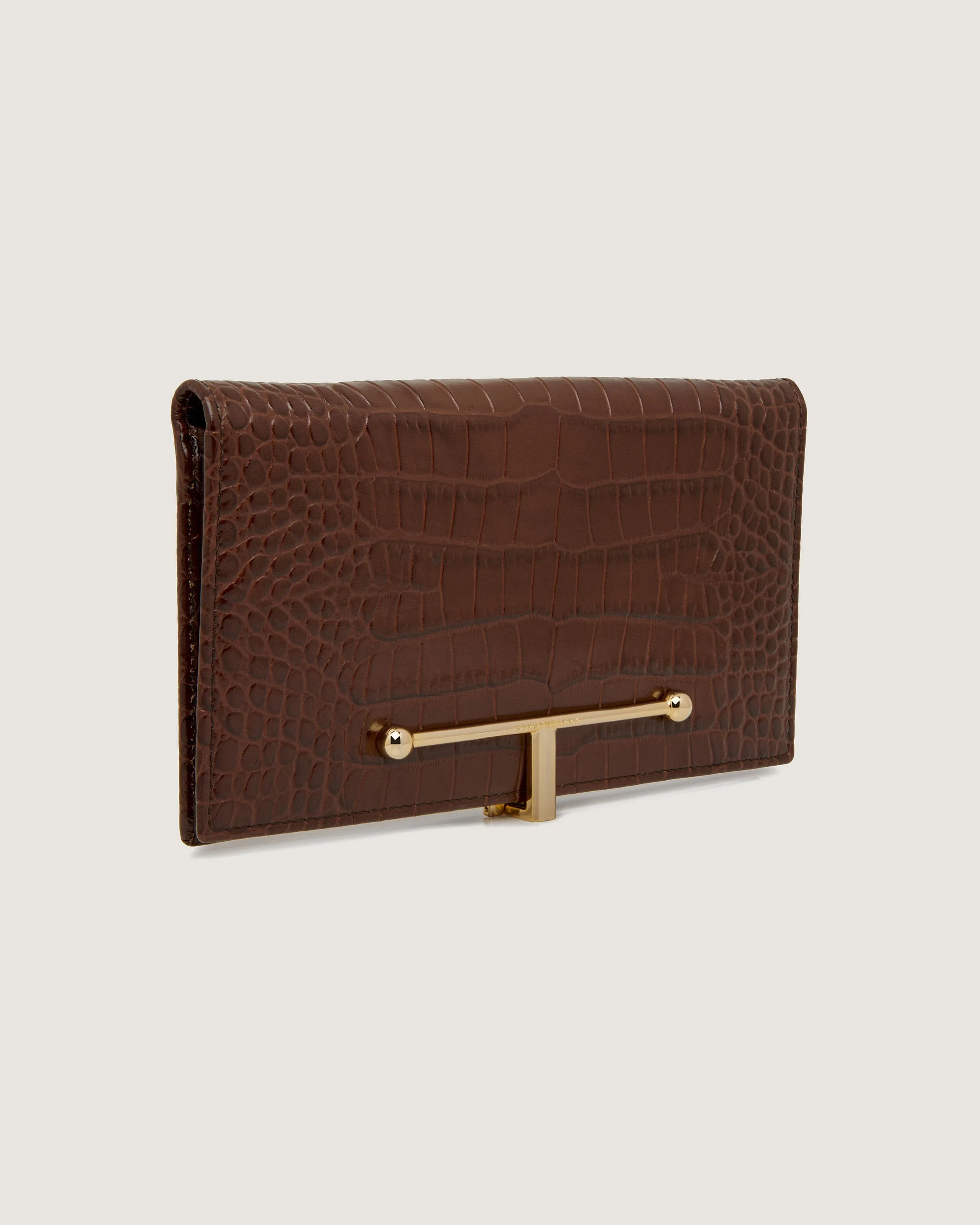 Large Melville Street Wallet - Croc-Embossed Leather Chocolate