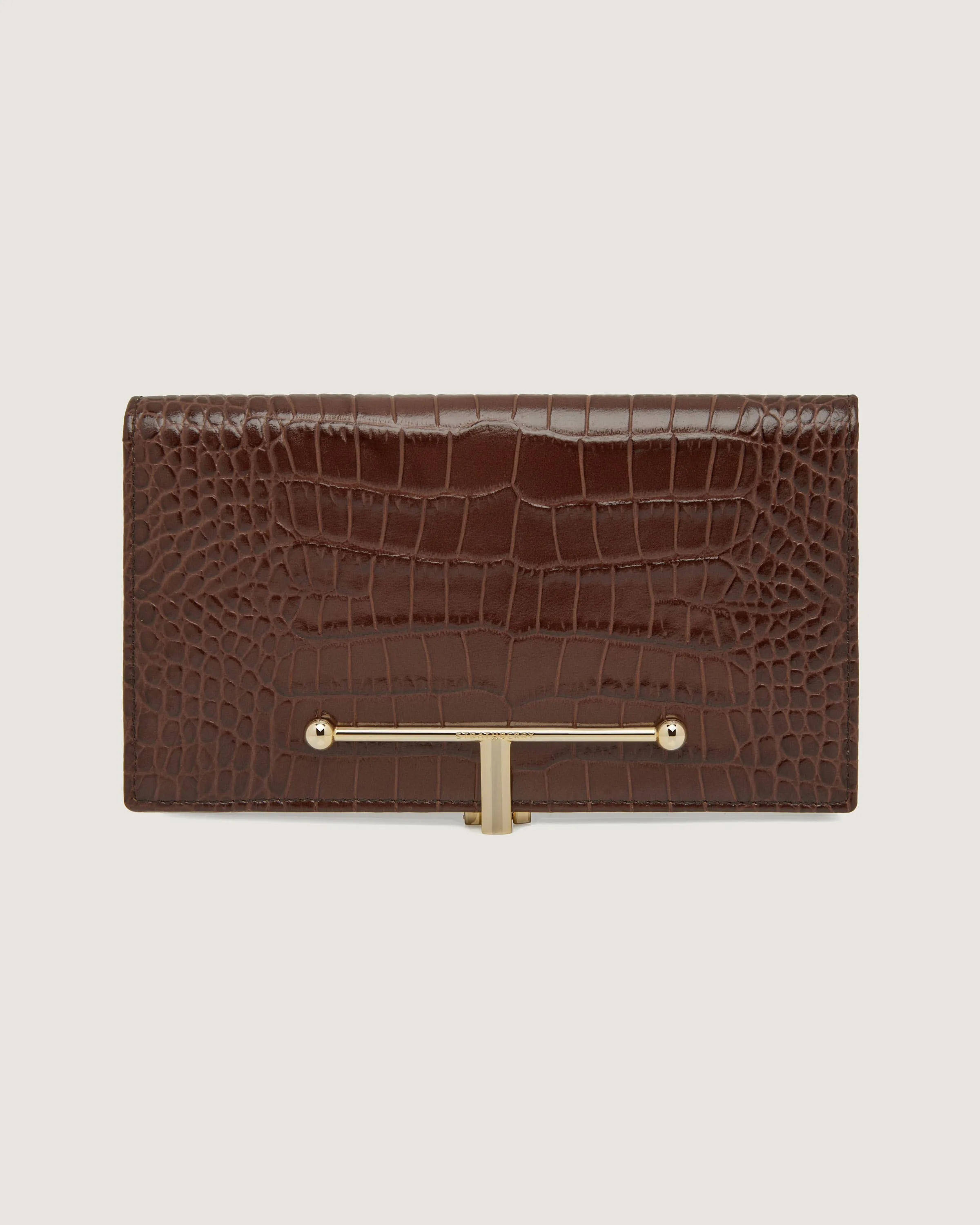 Large Melville Street Wallet - Croc-Embossed Leather Chocolate