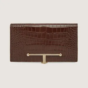 Large Melville Street Wallet - Croc-Embossed Leather Chocolate