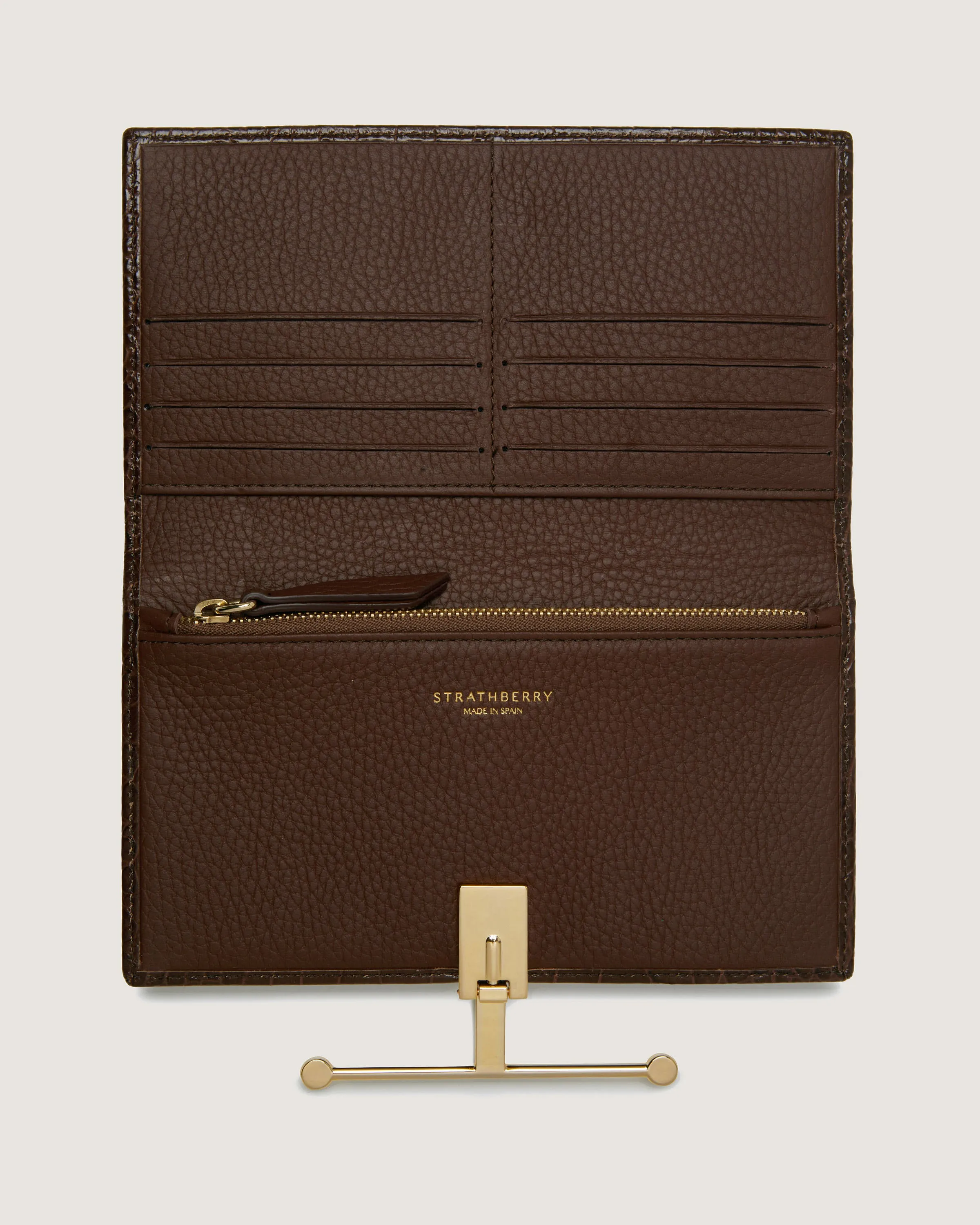 Large Melville Street Wallet - Croc-Embossed Leather Chocolate