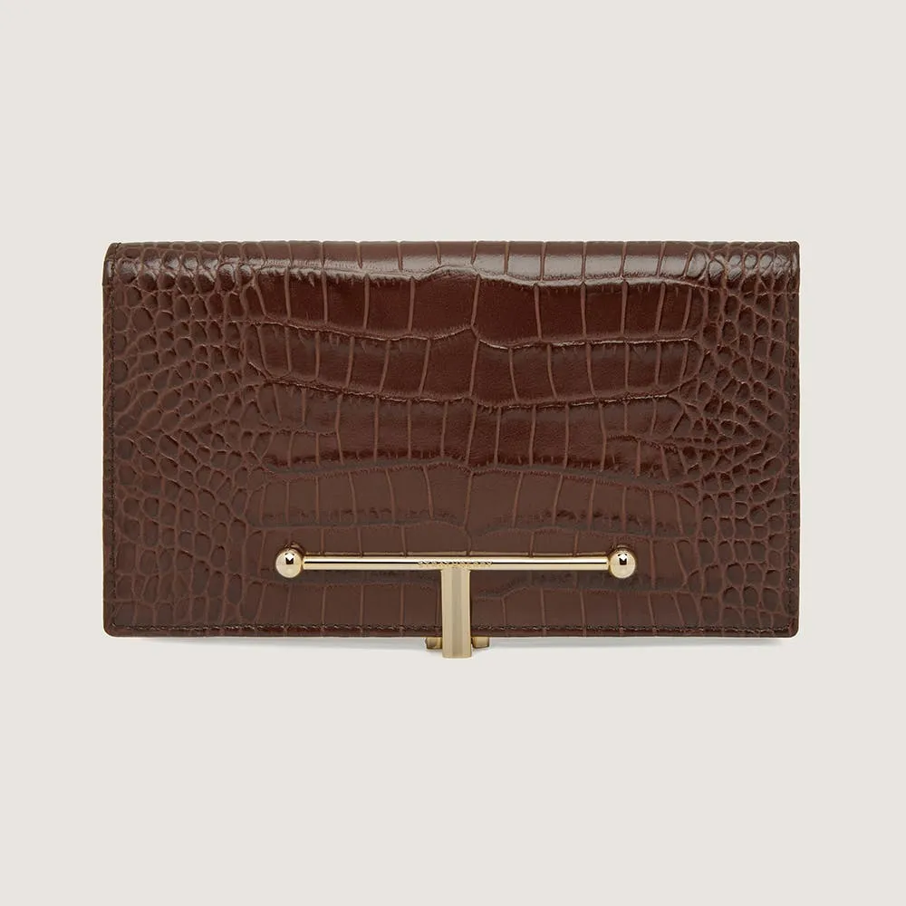 Large Melville Street Wallet - Croc-Embossed Leather Chocolate